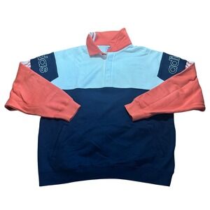 Adidas Orange White Blue Color Block Mens XL Adidas Logo Pullover‎ Sweatshirt